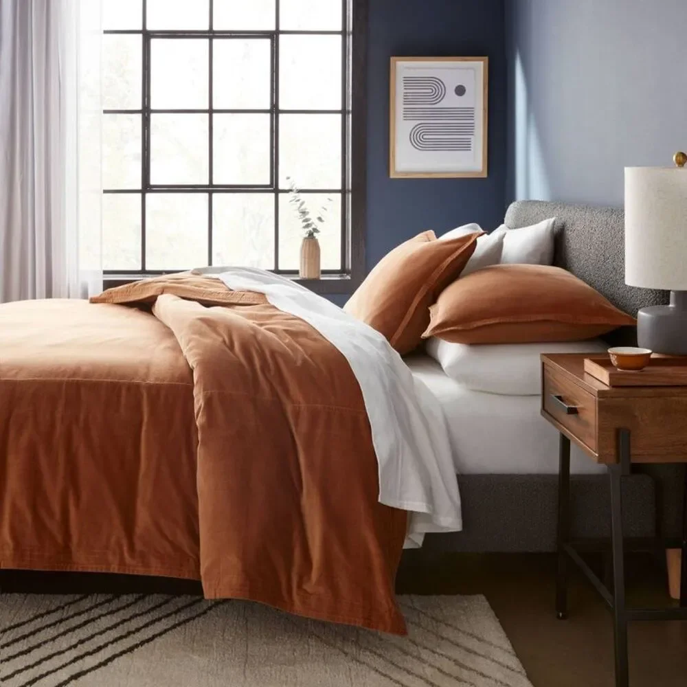Full/Queen Machine Washable Cotton Velvet Duvet Cover & Sham Set - Camel